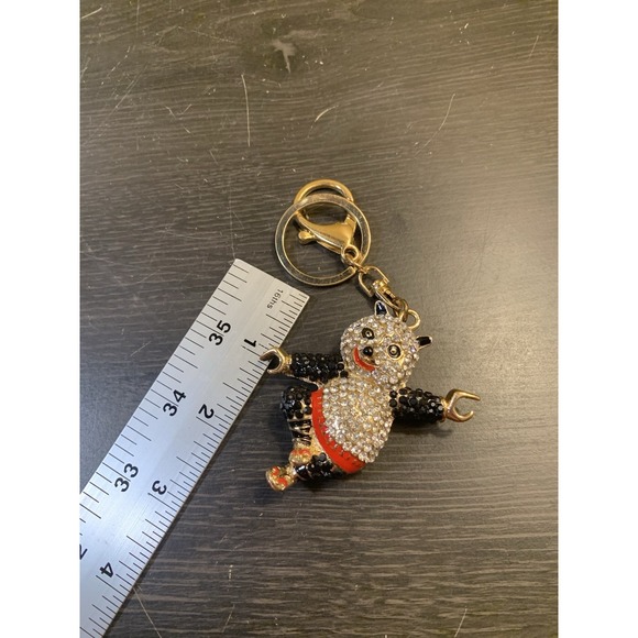 Dancing Panda Keychain Bejeweled Rhinestone Purse Jewelry Bling Clip Key Ring - Picture 5 of 5